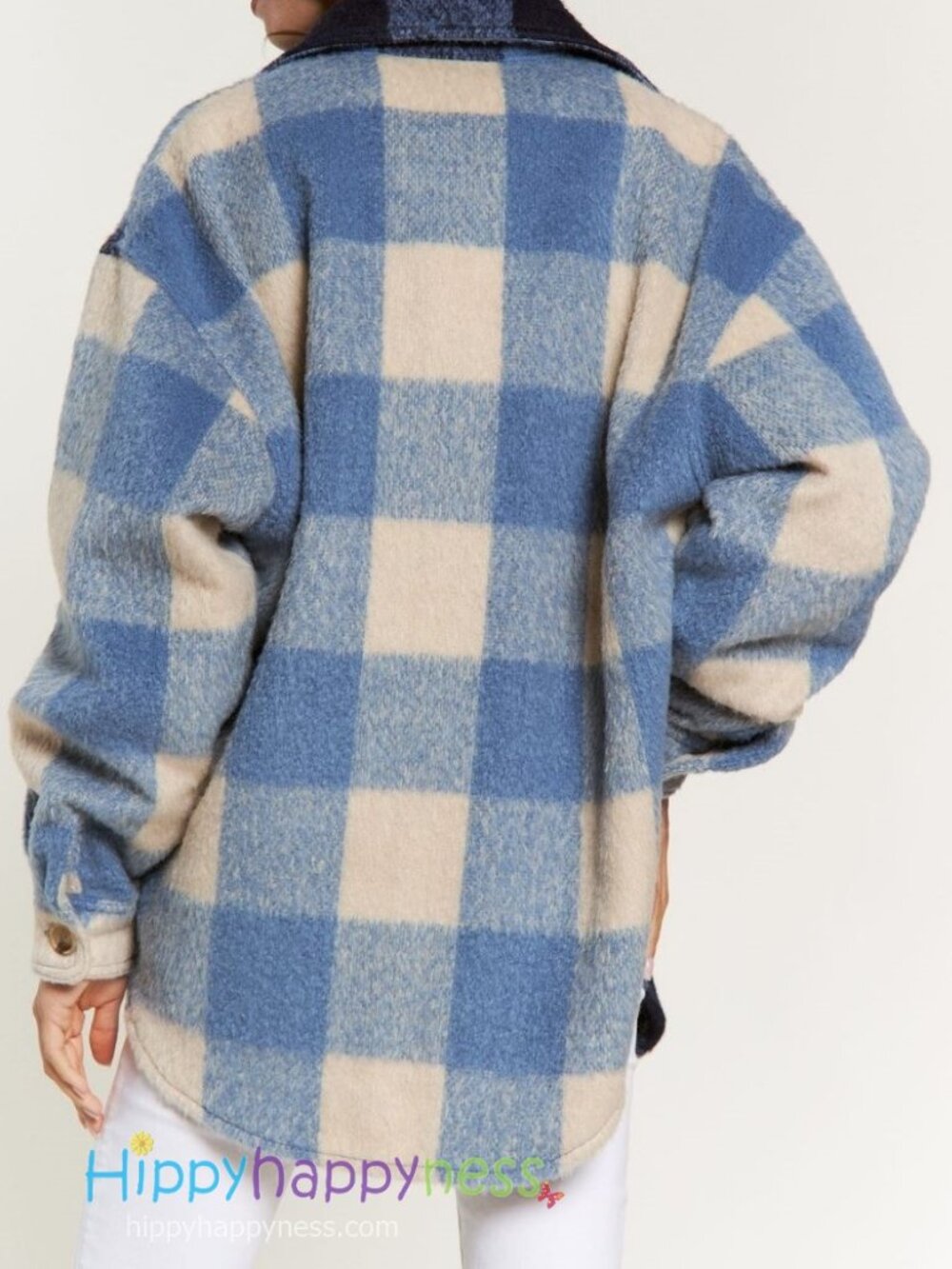 NWT Davi & Dani Plus 3XL Fuzzy Blue Plaid Oversized Shacket Jacket - Picture 13 of 13